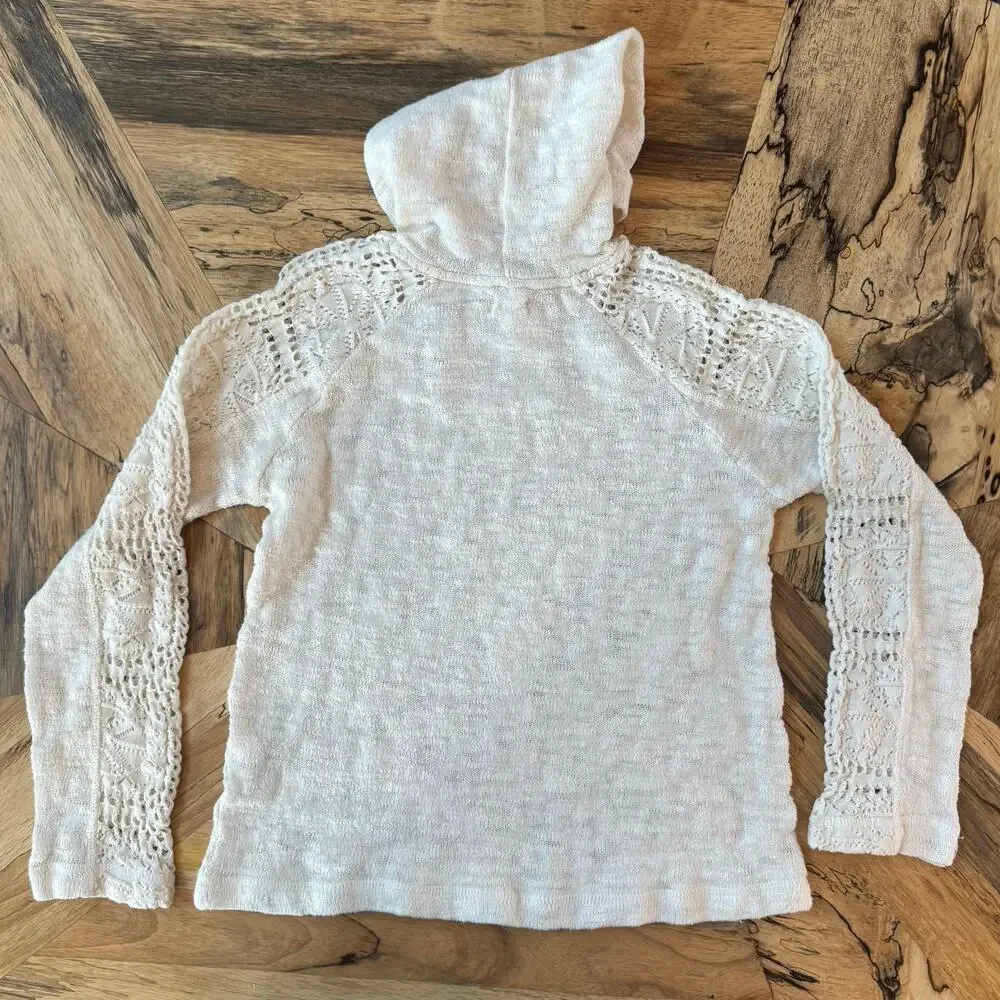 O'Neill Girls Cream Crochet Lace Sleeve Knit Hoodie Beach Coverup Sweater Large